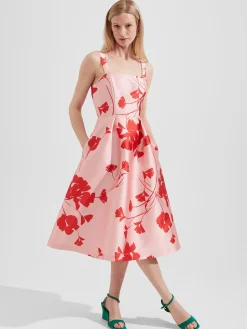 Store Hobbs Amoura Fit And Flare Dress Pink Ruby Red