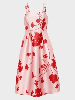 Store Hobbs Amoura Fit And Flare Dress Pink Ruby Red