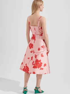 Store Hobbs Amoura Fit And Flare Dress Pink Ruby Red