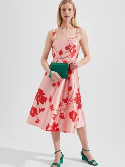 Store Hobbs Amoura Fit And Flare Dress Pink Ruby Red