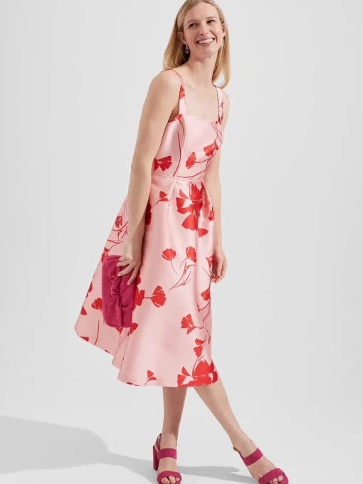 Store Hobbs Amoura Fit And Flare Dress Pink Ruby Red