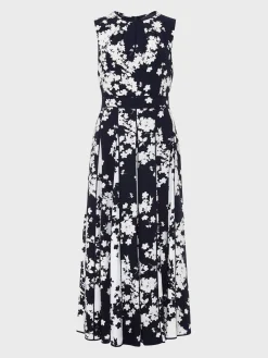 Clearance Hobbs Angelica Floral Pleated Dress Midnight Ivory