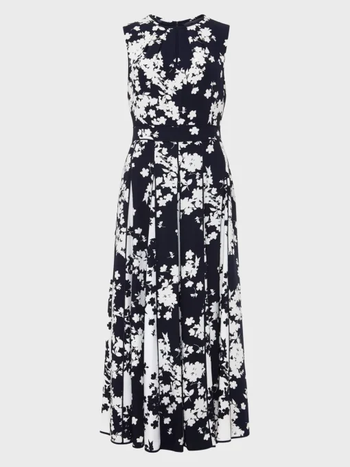 Clearance Hobbs Angelica Floral Pleated Dress Midnight Ivory