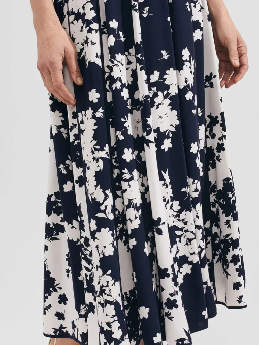 Clearance Hobbs Angelica Floral Pleated Dress Midnight Ivory