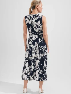 Clearance Hobbs Angelica Floral Pleated Dress Midnight Ivory