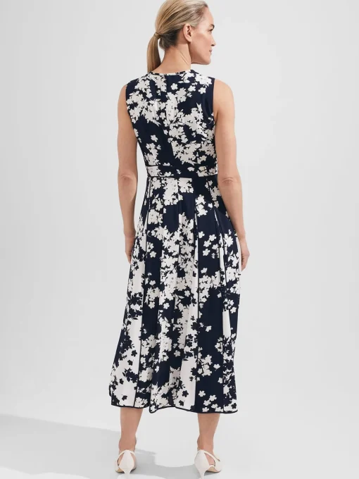 Clearance Hobbs Angelica Floral Pleated Dress Midnight Ivory