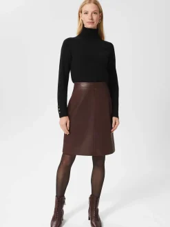 Clearance Hobbs Annalise Leather Skirt Dark Plum