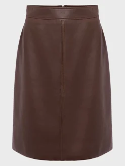 Clearance Hobbs Annalise Leather Skirt Dark Plum