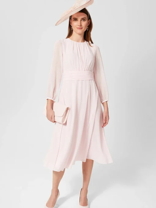 Store Hobbs Arianne Fit And Flare Dress Pale Pink