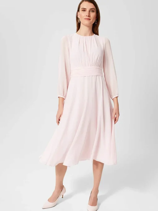 Store Hobbs Arianne Fit And Flare Dress Pale Pink