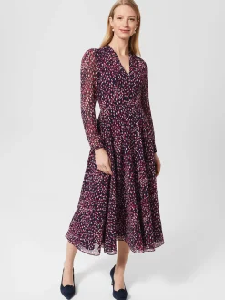 New Hobbs Aurora Fit And Flare Dress Navy Multi