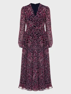 New Hobbs Aurora Fit And Flare Dress Navy Multi