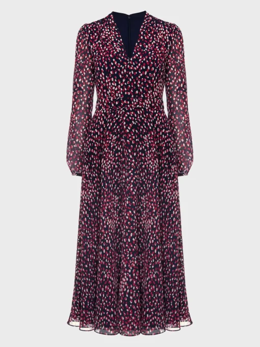 New Hobbs Aurora Fit And Flare Dress Navy Multi