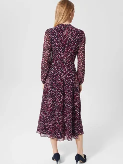 New Hobbs Aurora Fit And Flare Dress Navy Multi