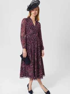 New Hobbs Aurora Fit And Flare Dress Navy Multi