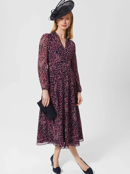 New Hobbs Aurora Fit And Flare Dress Navy Multi