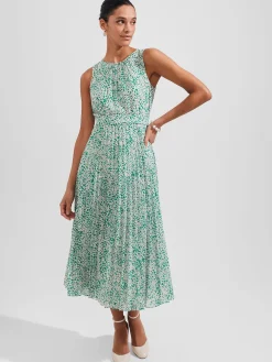 Fashion Hobbs Blythe Pleated Midi Dress Green Multi