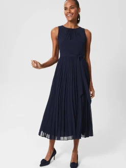 Outlet Hobbs Blythe Pleated Midi Dress Midnight Navy