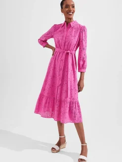 Store Hobbs Briella Broderie Dress Deep Fuchsia