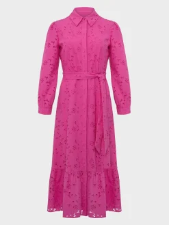 Store Hobbs Briella Broderie Dress Deep Fuchsia