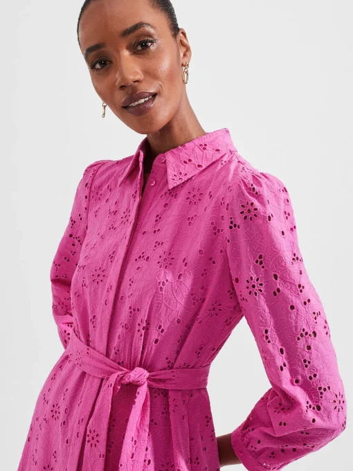 Store Hobbs Briella Broderie Dress Deep Fuchsia