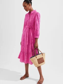Store Hobbs Briella Broderie Dress Deep Fuchsia