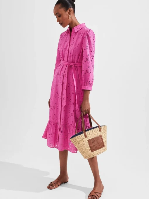 Store Hobbs Briella Broderie Dress Deep Fuchsia