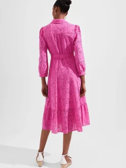 Store Hobbs Briella Broderie Dress Deep Fuchsia