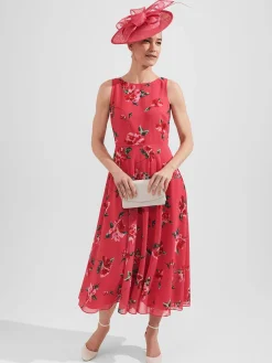 Best Hobbs Carly Floral Midi Dress Pink Red Multi
