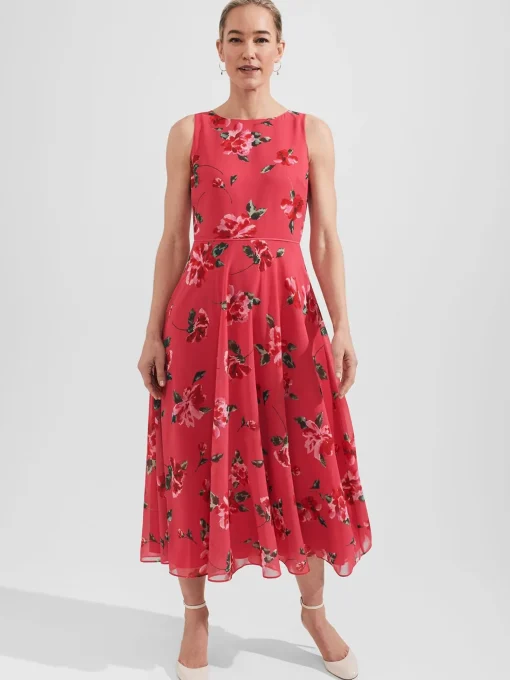Best Hobbs Carly Floral Midi Dress Pink Red Multi