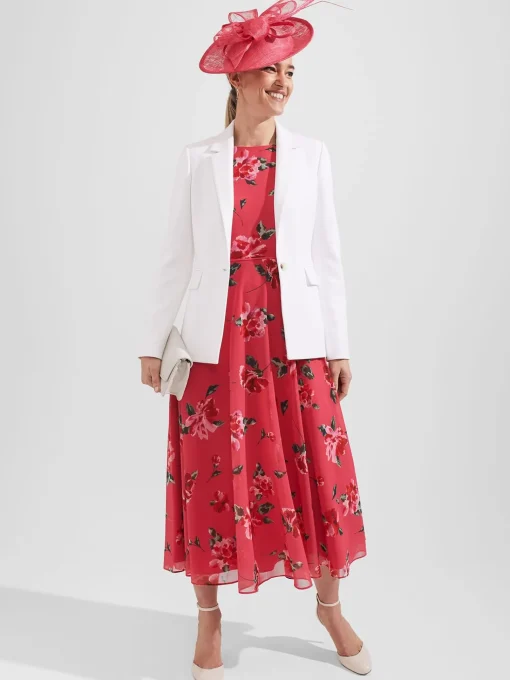 Best Hobbs Carly Floral Midi Dress Pink Red Multi