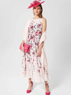 Discount Hobbs Carly Floral Midi Dress Pink Multi