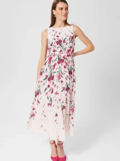 Discount Hobbs Carly Floral Midi Dress Pink Multi