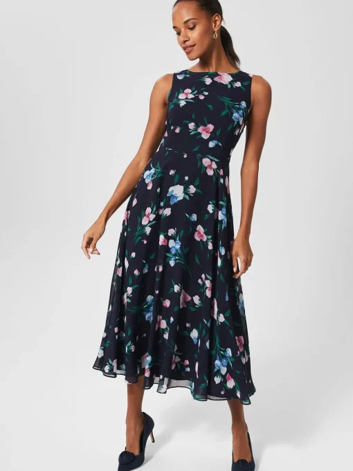 Best Hobbs Carly Floral Midi Dress Navy Multi