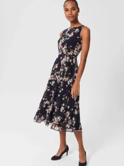 Clearance Hobbs Carly Short Floral Dress Navy Pink Multi