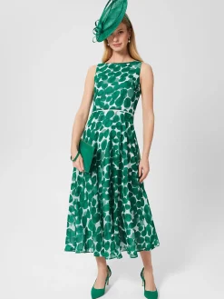 Shop Hobbs Carly Spot Midi Dress Green Ivory