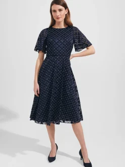 Discount Hobbs Ceira Spot Fit And Flare Dress Navy Ivory