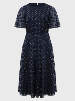 Discount Hobbs Ceira Spot Fit And Flare Dress Navy Ivory