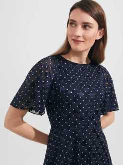Discount Hobbs Ceira Spot Fit And Flare Dress Navy Ivory