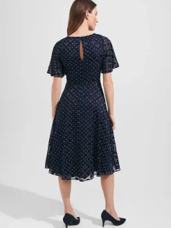 Discount Hobbs Ceira Spot Fit And Flare Dress Navy Ivory