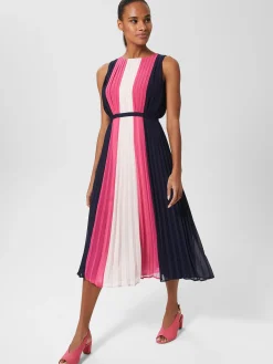 Flash Sale Hobbs Claudia Pleated Fit And Flare Dress Navy Pink Multi