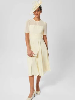 New Hobbs Cressida Fit And Flare Dress Pale Yellow