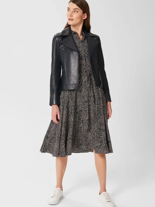 Cheap Hobbs Dakota Leather Jacket Navy
