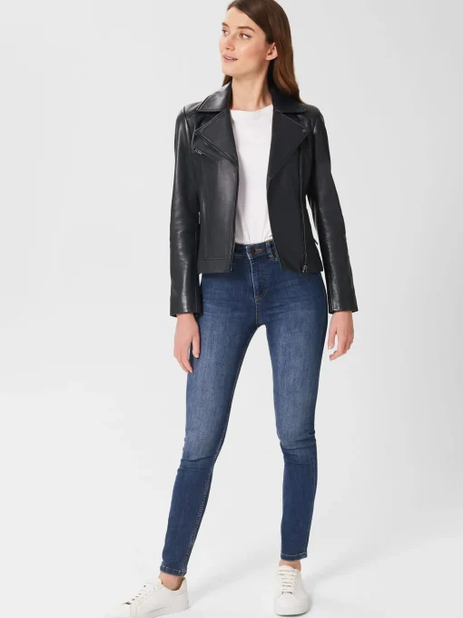 Cheap Hobbs Dakota Leather Jacket Navy