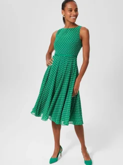Cheap Hobbs Della Spot Fit And Flare Dress Green Ivory