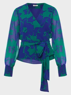 Cheap Hobbs Elizabeth Printed Wrap Blouse Blue Green