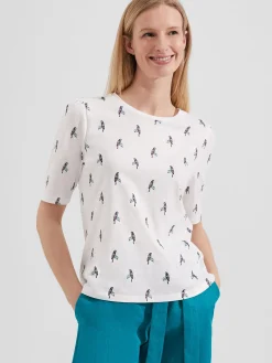 Cheap Hobbs Eva Cotton Printed T-Shirt White Navy