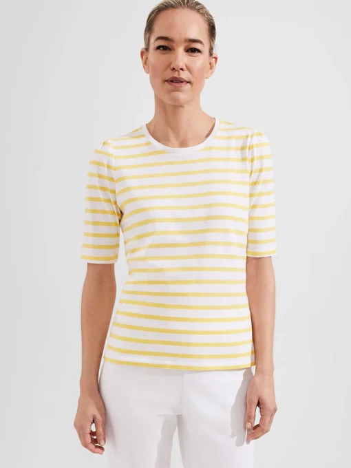 Cheap Hobbs Eva Cotton Striped T-Shirt White Yellow
