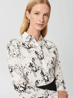 Cheap Hobbs Eva Silk Printed Shirt Ivory Black