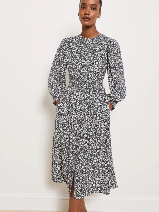 Sale Hobbs Fenton Dress Navy Buttrcream